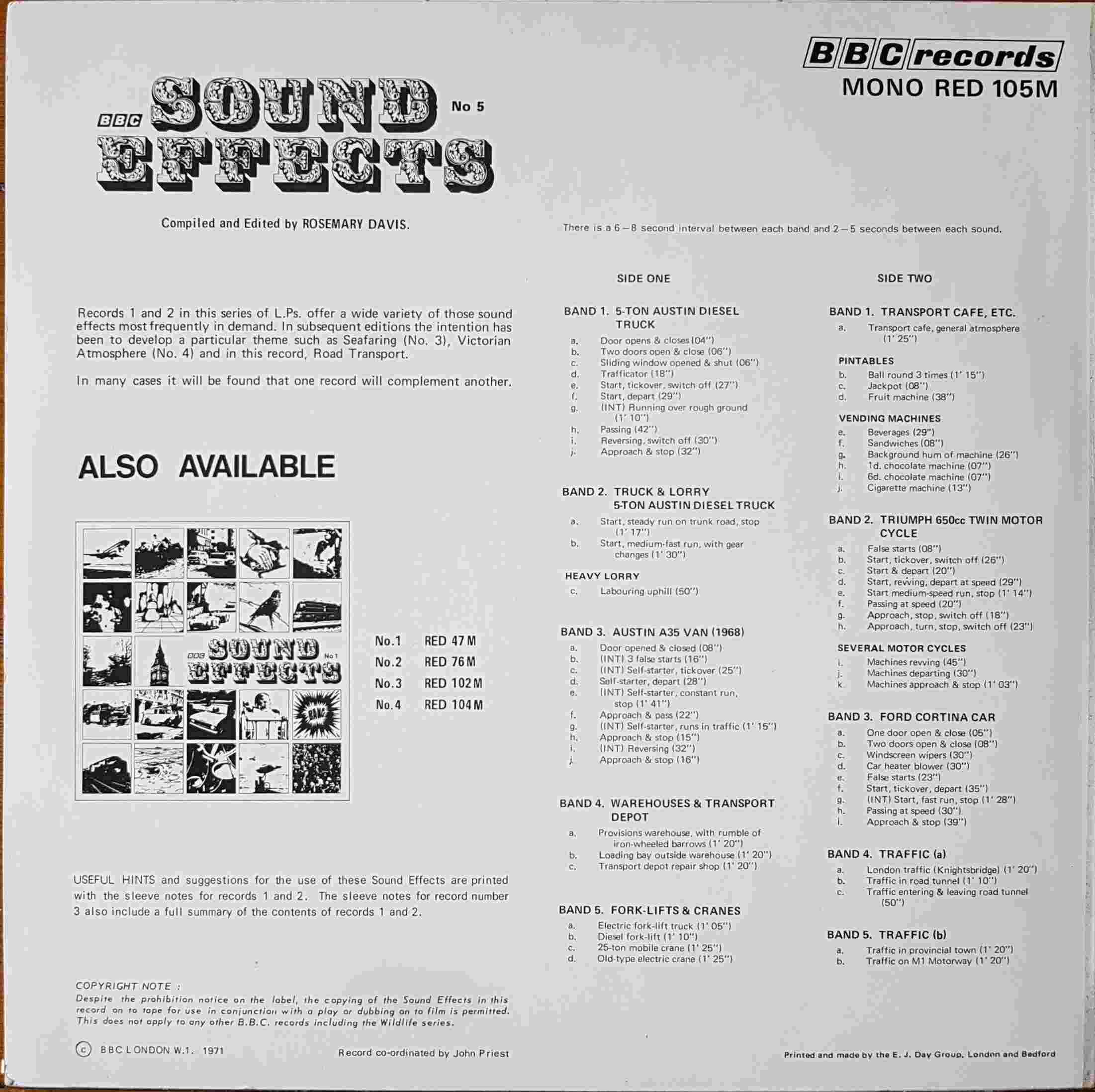 Picture of RED 105 Sound effects no. 5 by artist Various from the BBC records and Tapes library